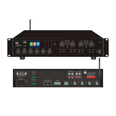 картинка ITC T-4240UC 4-канальный матричный цифровой микшерный усилитель 4*240 Вт с Bluetooth и MP3 от компании Intant